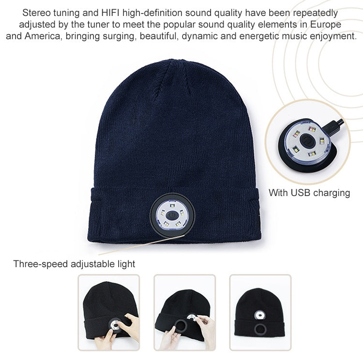 Outdoor Night Running Night Fishing LED Light Illumination Bluetooth 5.0 Knitted Hat (Navy Blue) - Smart Wear by buy2fix | Online Shopping UK | buy2fix