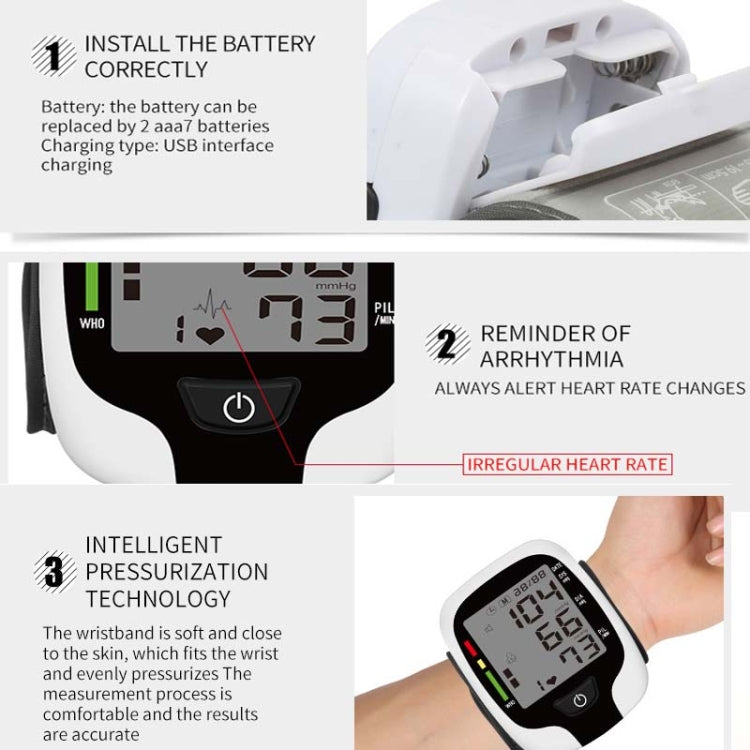 Wrist Type Electronic Blood Pressure Monitor Home Automatic Wrist Type Blood Pressure Measurement, Style: No Voice Announcement(White English) - Sphygmomanometer by buy2fix | Online Shopping UK | buy2fix