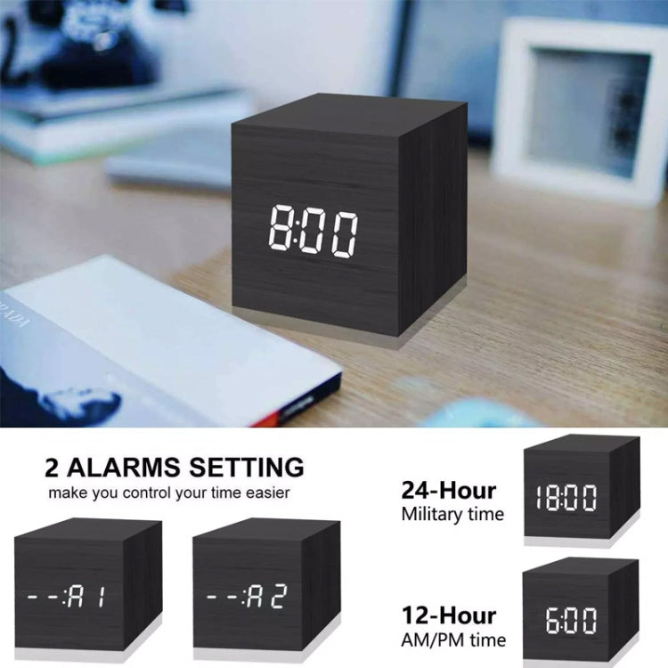 Multicolor Sounds Control Wooden Clock Modern Digital LED Desk Alarm Clock Thermometer Timer Black White - Home & Garden by buy2fix | Online Shopping UK | buy2fix