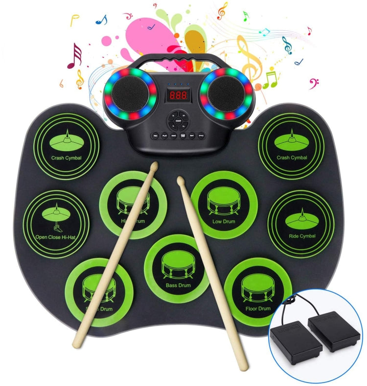 Portable Hand Roll Electronic Drum Flashing Light Bluetooth Drum(Icon Version + Black Green) - Percussion Instruments by buy2fix | Online Shopping UK | buy2fix