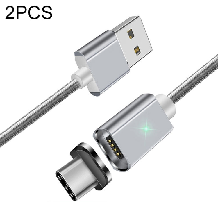 2 PCS ESSAGER Smartphone Fast Charging Data Transmission Cable with Magnetic USB-C / Type-C Connector, Cable Length: 2m(Silver) - Mobile Accessories by buy2fix | Online Shopping UK | buy2fix
