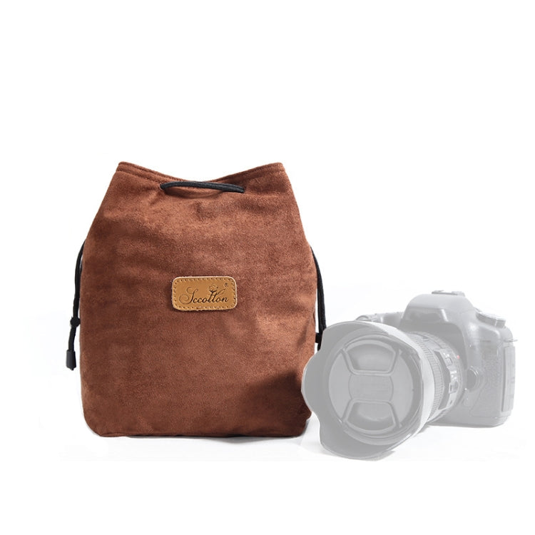 S.C.COTTON Liner Shockproof Digital Protection Portable SLR Lens Bag Micro Single Camera Bag Square Brown L - Lens Bag by S.C.COTTON | Online Shopping UK | buy2fix