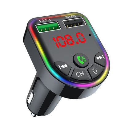 F5 Car FM Transmitter Bluetooth Hands-Free MP3 Music Player Colorful Atmosphere Light - Bluetooth Car Kits by buy2fix | Online Shopping UK | buy2fix