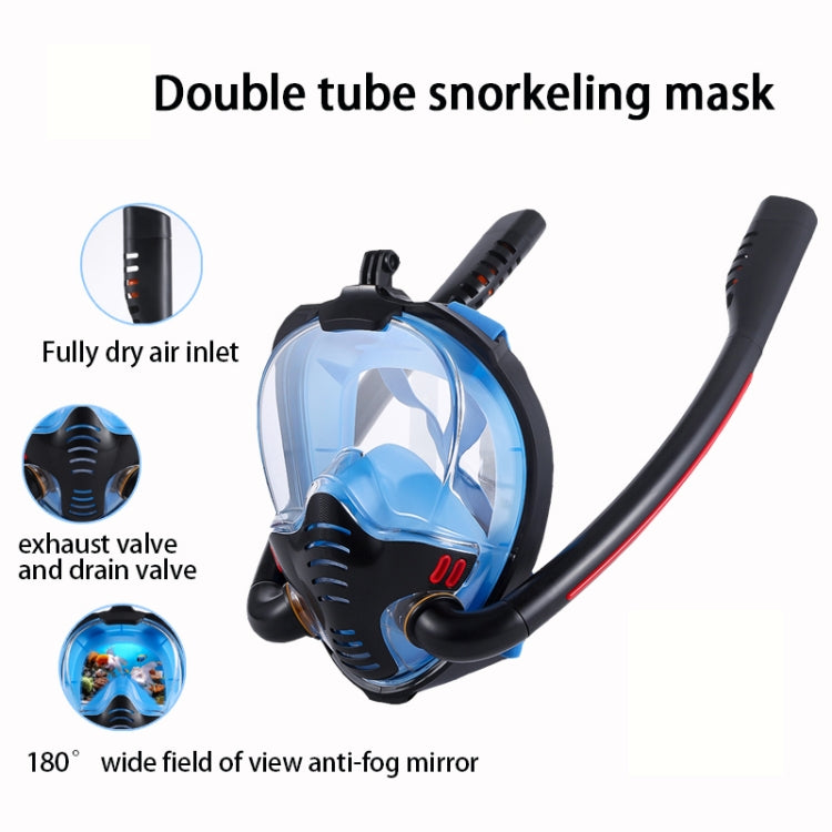 Snorkeling Mask Double Tube Silicone Full Dry Diving Mask Adult Swimming Mask Diving Goggles, Size: L/XL(White/Blue) - DJI & GoPro Accessories by buy2fix | Online Shopping UK | buy2fix