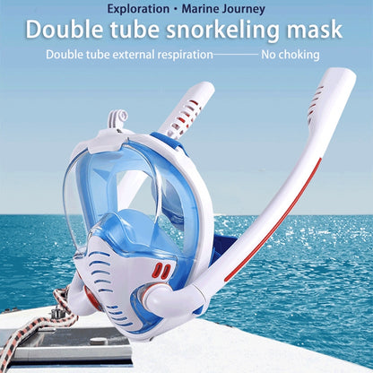 Snorkeling Mask Double Tube Silicone Full Dry Diving Mask Adult Swimming Mask Diving Goggles, Size: L/XL(White/Blue) - DJI & GoPro Accessories by buy2fix | Online Shopping UK | buy2fix