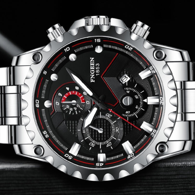 FNGEEN 5757 Men Waterproof Sports Fashion Stainless Steel Watch(Black Steel Black Surface) - Alloy Watches by FNGEEN | Online Shopping UK | buy2fix