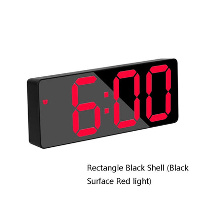 Mirror Bedside Alarm Clock Battery Plug-In Dual-Purpose LED Clock, Colour: Rectangle Black Shell (Black Surface Red light) - Home & Garden by buy2fix | Online Shopping UK | buy2fix