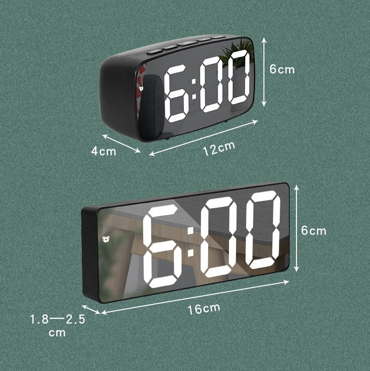 Mirror Bedside Alarm Clock Battery Plug-In Dual-Purpose LED Clock, Colour: Rectangle Black Shell (Black Surface Red light) - Home & Garden by buy2fix | Online Shopping UK | buy2fix