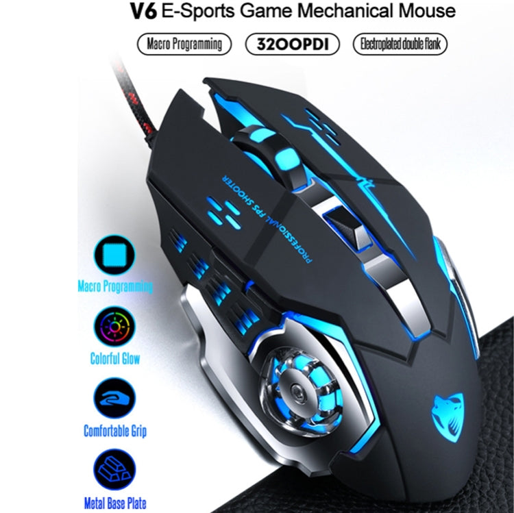 T-WOLF V6 USB Interface 6-Buttons 3200 DPI Wired Mouse Gaming Mechanical Macro Programming 7-Color Luminous Gaming Mouse, Cable Length: 1.5m(Macro Definition Silent Version White) - Wired Mice by T-WOLF | Online Shopping UK | buy2fix