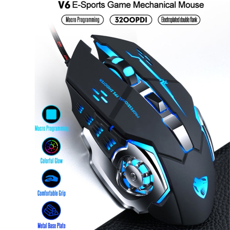 T-WOLF V6 USB Interface 6-Buttons 3200 DPI Wired Mouse Gaming Mechanical Macro Programming 7-Color Luminous Gaming Mouse, Cable Length: 1.5m(Macro Definition Silent Version Black Silver) - Wired Mice by T-WOLF | Online Shopping UK | buy2fix