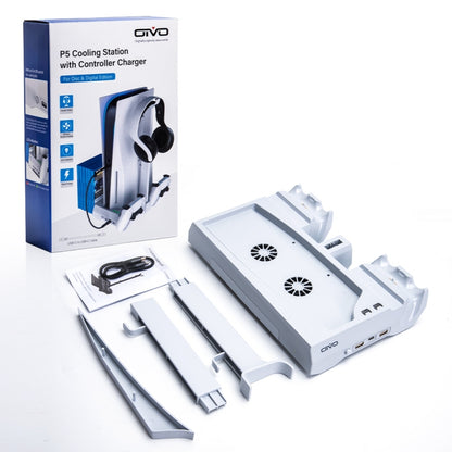 OIVO IV-P5249 Dual-Charge Cooling Base Bracket Disc Storage Rack With Earphone Bracket Suitable For PS5(White) - Toys & Hobbies by OIVO | Online Shopping UK | buy2fix