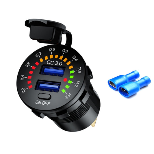 Car Motorcycle Ship Modified With Colorful Screen Display USB Dual QC3.0 Fast Charge Car Charger, Model: P20-A With Terminal - Car Charger by buy2fix | Online Shopping UK | buy2fix