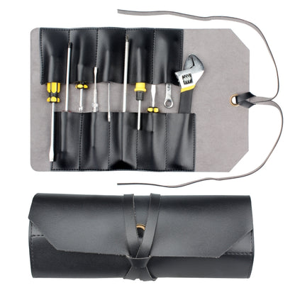 CL97 Multi-Function Toolkit Bundled Leather Tool Bag Double Thickened Two-Purpose Wrench Bag(Black) - Storage Bags & Boxes by buy2fix | Online Shopping UK | buy2fix