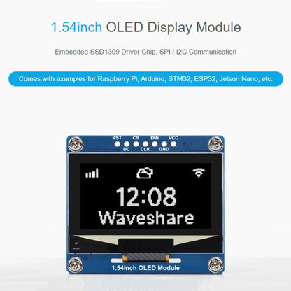 Waveshare 1.54 Inch OLED Display Module, 128×64 Resolution, SPI / I2C Communication(White) - LCD & LED Display Module by Waveshare | Online Shopping UK | buy2fix