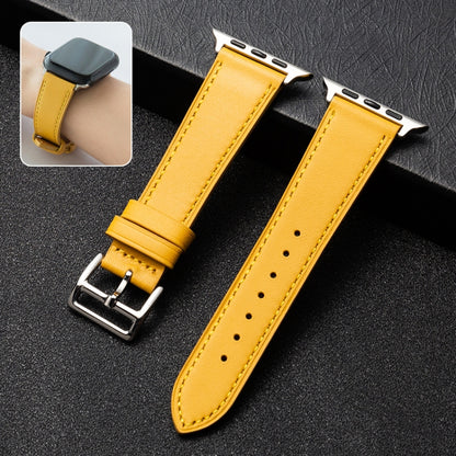 Cowhide Leather Strap Watch Band For Apple Watch Series 6&SE& 5&4 40mm / 3 & 2 & 1 38mm(Yellow) - Watch Bands by buy2fix | Online Shopping UK | buy2fix