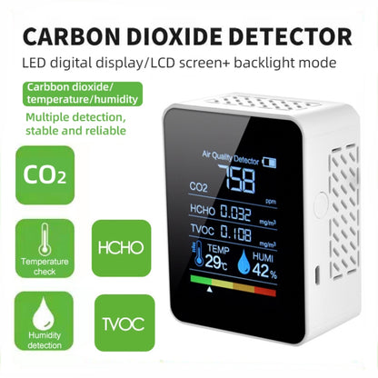 TVOC1 Portable CO2 Air Quality Formaldehyde Carbon Dioxide Detector Indoor Temperature Hygrometer with LED Digital Display(White) - Consumer Electronics by buy2fix | Online Shopping UK | buy2fix