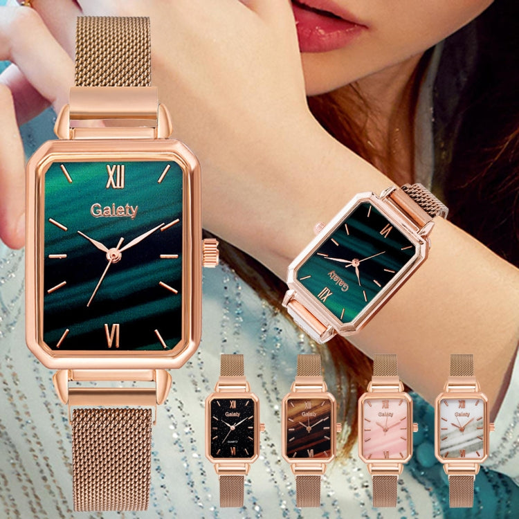 GAIETY G690 Retractable Magnet Buckle Ladies Mesh Belt Small Square Dial Bracelet Watch(Rose Gold Green Dial + H138) - Bracelet Watches by GAIETY | Online Shopping UK | buy2fix