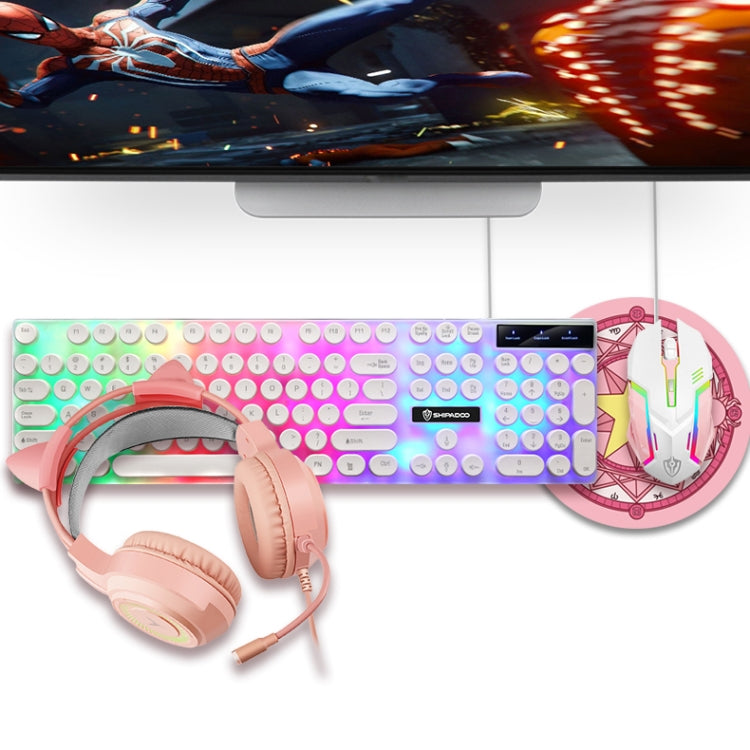 Shipadoo LD-122 4 in 1 Girly Glowing Keyboard + Mouse + Earphone + Mouse Pad Set(Pink Punk) - Wired Keyboard by Shipadoo | Online Shopping UK | buy2fix