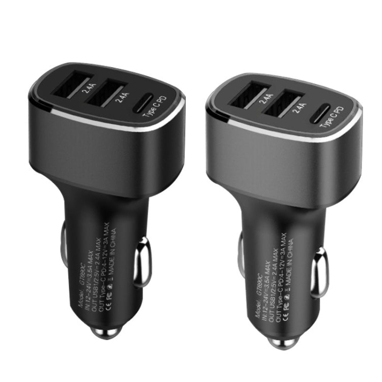 QIAKEY GT690C Dual USB + USB-C / Type-C Aluminum Alloy Three-Hole Car Charger(Gray) - In Car by QIAKEY | Online Shopping UK | buy2fix