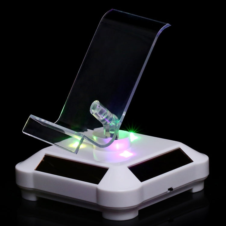 Solar Turntable Mobile Phone Stand Display Stand With Coloful Light(Silver) - Desktop Holder by buy2fix | Online Shopping UK | buy2fix