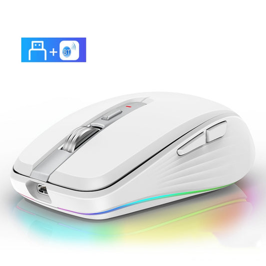 Fmouse M303 2400DPI Bluetooth&2.4G Dual Modes Rechargeable RGB Mouse(White) - Wireless Mice by Fmouse | Online Shopping UK | buy2fix