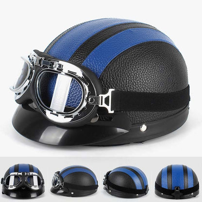 BSDDP A0318 PU Helmet With Goggles, Size: One Size(Black Blue) - In Car by BSDDP | Online Shopping UK | buy2fix