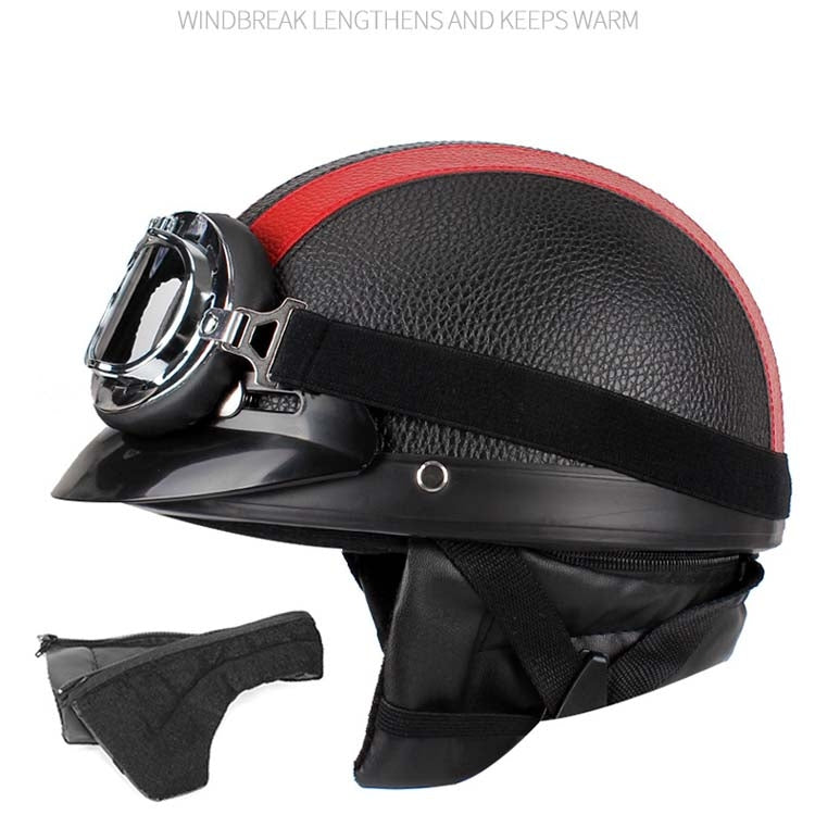 BSDDP A0318 PU Helmet With Goggles, Size: One Size(Black) - In Car by BSDDP | Online Shopping UK | buy2fix