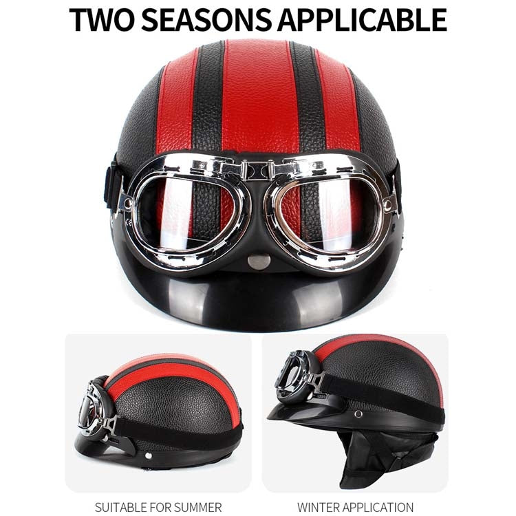 BSDDP A0318 PU Helmet With Goggles, Size: One Size(Black Red) - In Car by BSDDP | Online Shopping UK | buy2fix