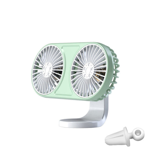 F211 Car Double Head With Led Electric Fan Car Air Outlet Instrument Panel USB Mini Fan(Green) - In Car by buy2fix | Online Shopping UK | buy2fix