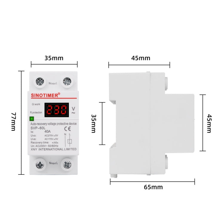 SINOTIMER 220V LED Digital Display Delay Automatic Reset Under-voltage Protector(SVP-60L) - Consumer Electronics by SINOTIMER | Online Shopping UK | buy2fix