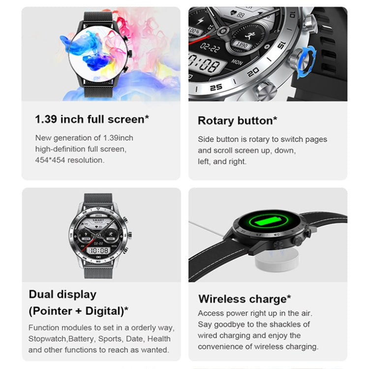 LOANIY DT70 Analog Digital Dual Display Smart Call Watch(Silver Silicone) - Smart Wear by LOANIY | Online Shopping UK | buy2fix