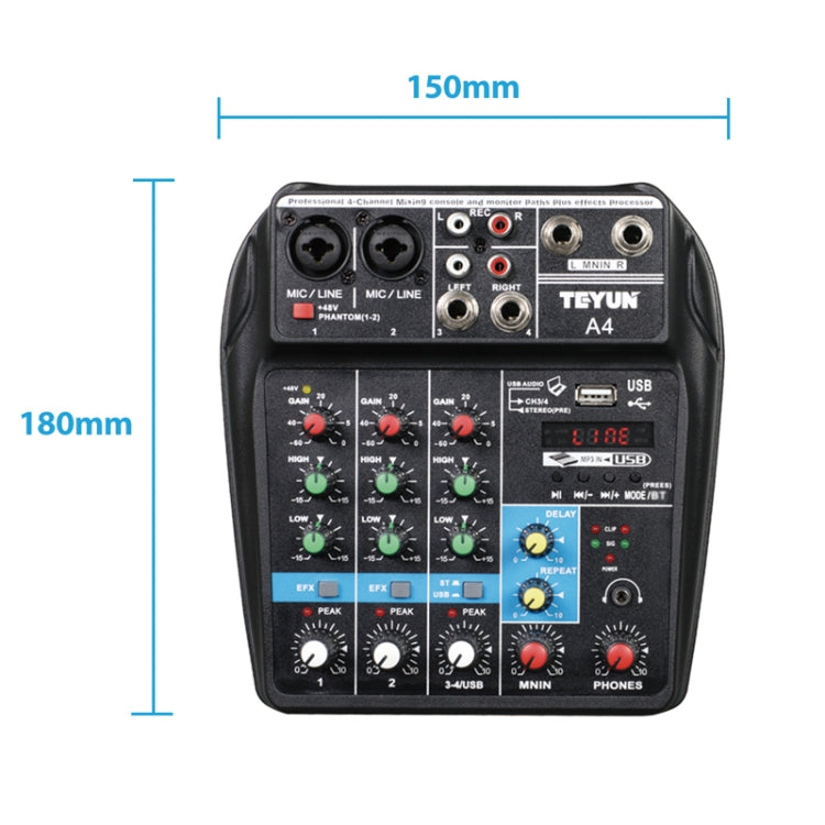 TEYUN A4 4-way Small Microphone Digital Mixer Live Recording Effector(EU Plug) - Consumer Electronics by TEYUN | Online Shopping UK | buy2fix