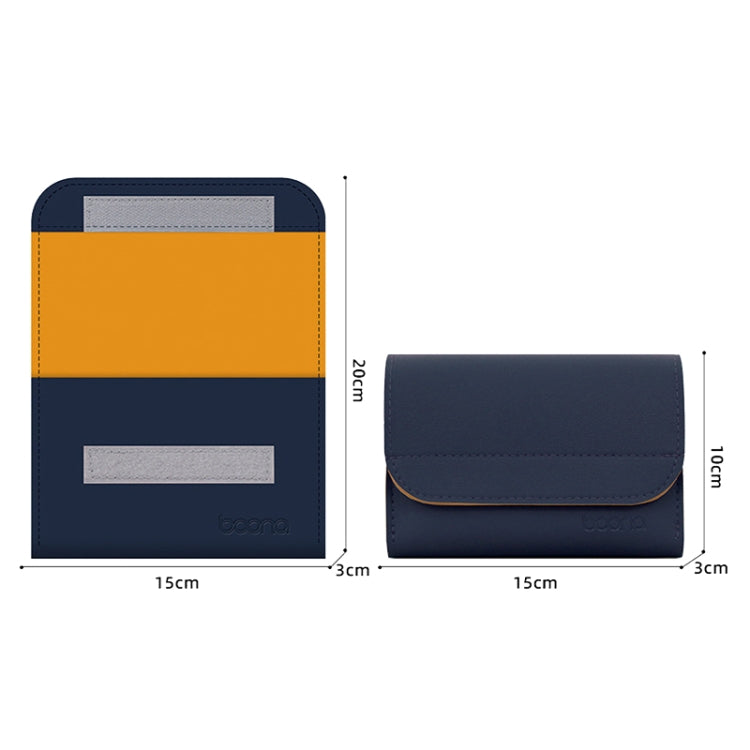 Baona BN-Q009 Small Leather Mouse Charger Storage Bag(Deep Blue+Yellow) - Digital Storage Bag by Baona | Online Shopping UK | buy2fix
