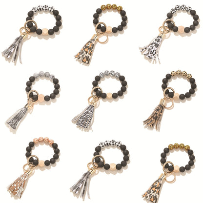 2 PCS Wooden Bead Frosted Bracelet Key Chain Pendant(Zebra Pattern) - In Car by null | Online Shopping UK | buy2fix