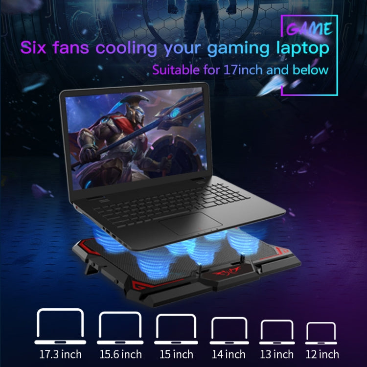 CoolCold  17inch Gaming Laptop Cooler Six Fan Two USB Port 2600RPM Laptop Cooling Pad( Black Red) - Cooling Pads by CoolCold | Online Shopping UK | buy2fix