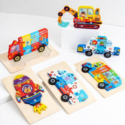 3 PCS Three-dimensional Buckle Traffic Puzzle Cognitive Puzzle Wooden Toy(School Bus) - Puzzle Toys by buy2fix | Online Shopping UK | buy2fix