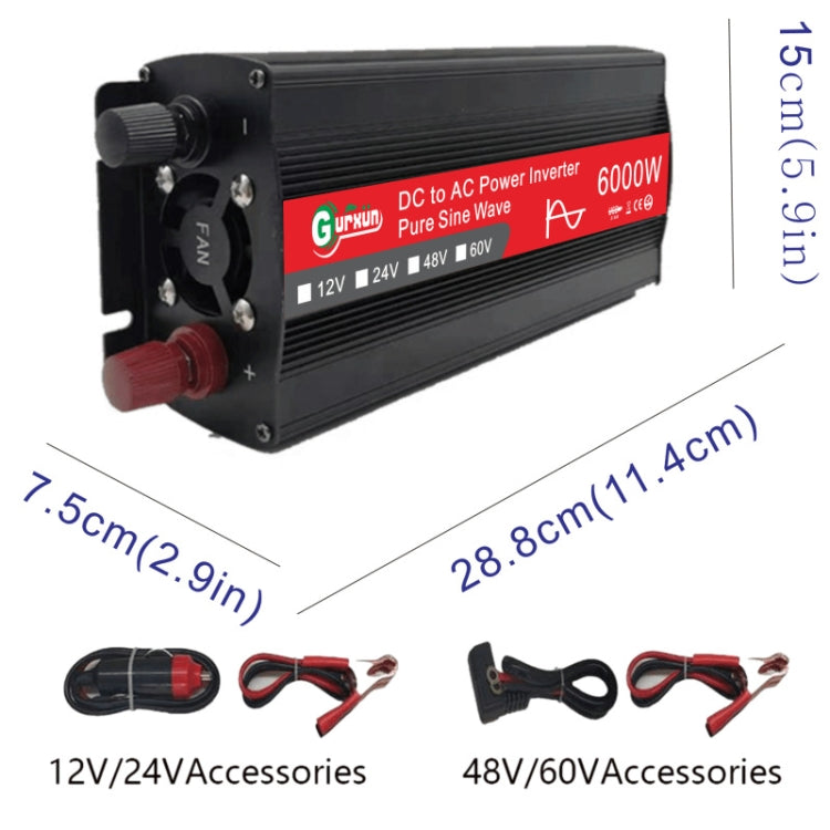 Gurxun 6000W High Power Sine Wave Inverter With Single Digital Display, Specification: 48V-220V - Pure Sine Wave by Gurxun | Online Shopping UK | buy2fix