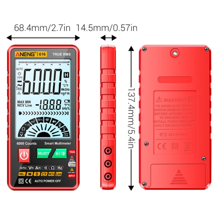 ANENG 616 Automatic High-precision Digital Display Capacitance Multimeter, Color: Red(Color Box) - Consumer Electronics by ANENG | Online Shopping UK | buy2fix