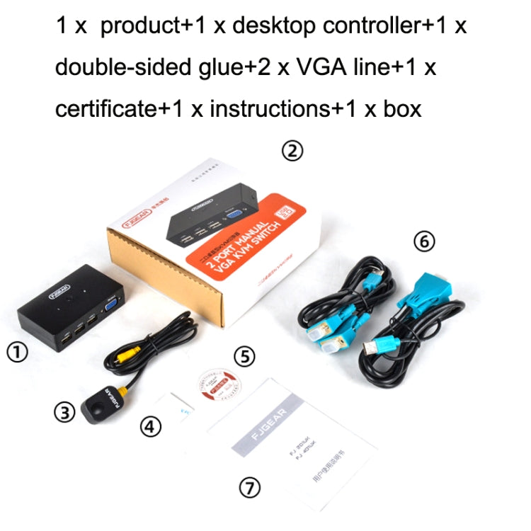 FJGEAR FJ-201UK 2 In 1 Out  KVM Switcher With Desktop Controller With Cable(Black) - Switch by FJGEAR | Online Shopping UK | buy2fix