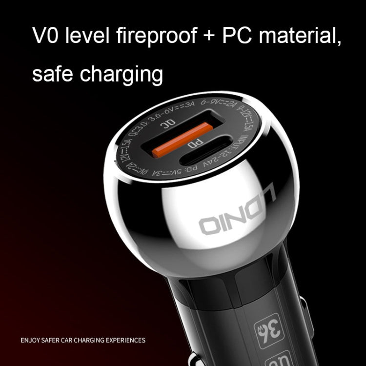 LDNIO C1 36W PD + QC 3.0 Car Fast Charger High Power Smart USB Car Charger with USB-C/Type-C Cable - In Car by LDNIO | Online Shopping UK | buy2fix