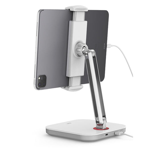 SSKY X38 Desktop Phone Tablet Stand Folding Online Classes Support, Style: Single Arm Charging Version (White) - Desktop Holder by SSKY | Online Shopping UK | buy2fix