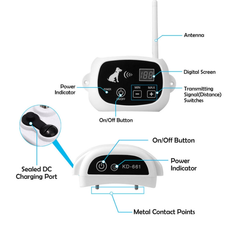 KD-661 500m Wireless Electric Dog Pet Fence Shock Collar,Spec: For Two Dog(AU Plug) - Home & Garden by buy2fix | Online Shopping UK | buy2fix