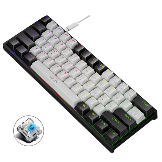 LEAVEN K620 61 Keys Hot Plug-in Glowing Game Wired Mechanical Keyboard, Cable Length: 1.8m, Color: Black White Green Shaft - Wired Keyboard by LEAVEN | Online Shopping UK | buy2fix