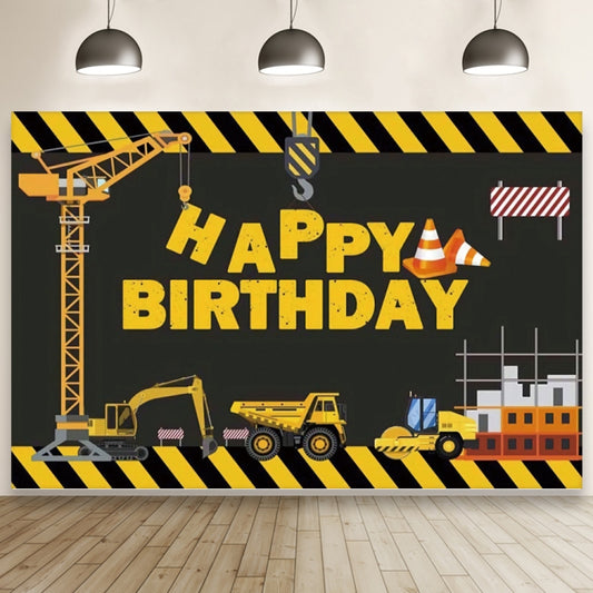 1.5m x 1m  Construction Vehicle Series Happy Birthday Photography Background Cloth(Mdn08682) - Camera Accessories by buy2fix | Online Shopping UK | buy2fix