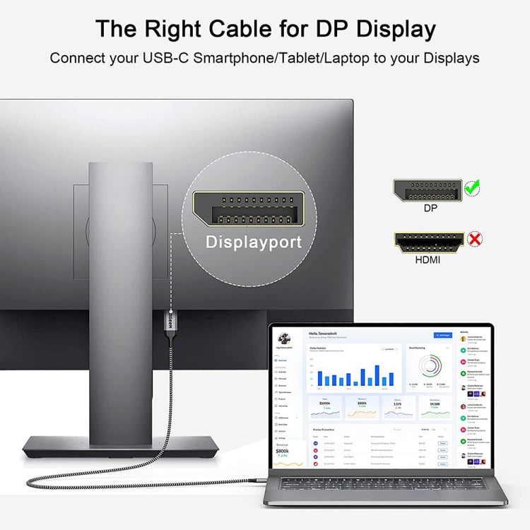 QGeeM QG-UA13 Type-C To DP 4K 60Hz Nylon Braided Adapter Cable, Length: 1.2m - Computer & Networking by QGeeM | Online Shopping UK | buy2fix