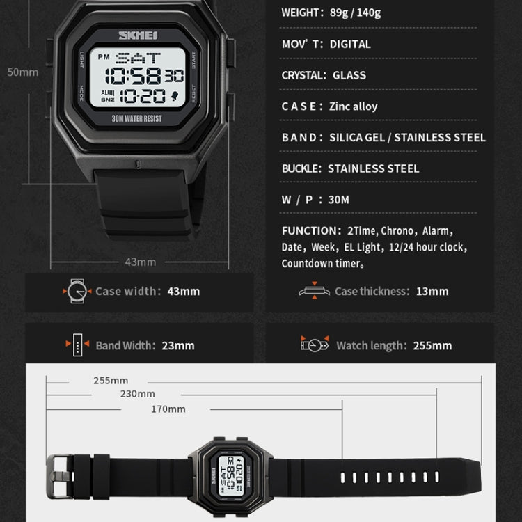 SKMEI 1875 Men Outdoor Electronic Watch Timing Multi-Functional Watch, Style: Steel Band Black Machine - Metal Strap Watches by SKMEI | Online Shopping UK | buy2fix
