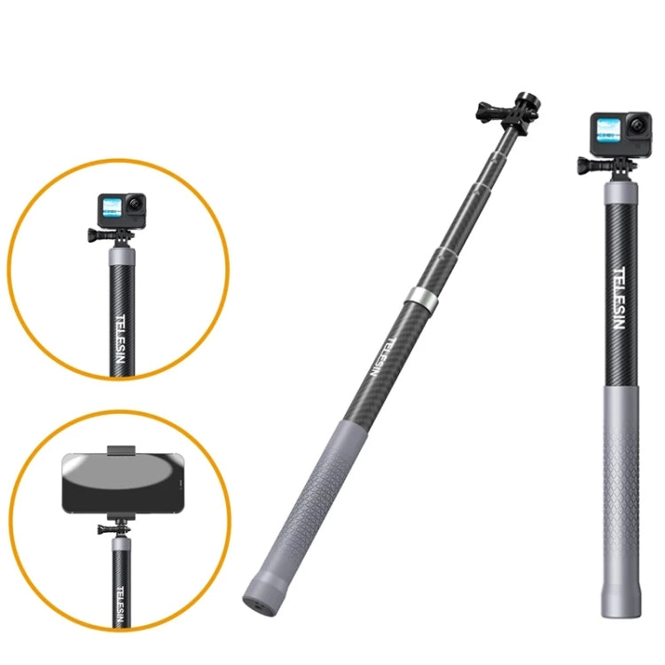 TELESIN 1.2m Carbon Fiber Monopod Selfie Stick With 1/4 Screw For Action Cameras - Extendable Pole by TELESIN | Online Shopping UK | buy2fix