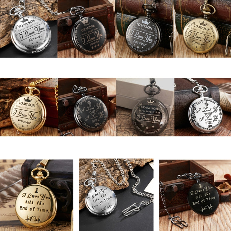 Engraved Vintage Commemorative Quartz Pocket Watch Round Watch, Style: Hushand (Silver) - Necklace Watch Watches by buy2fix | Online Shopping UK | buy2fix