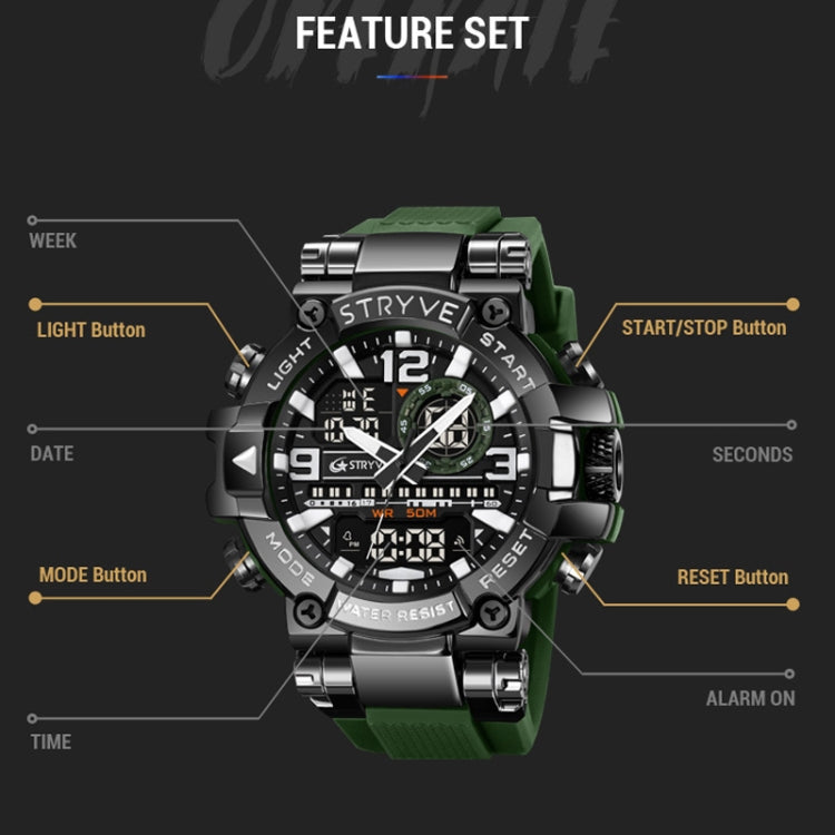 STRYVE S8026 Sports Colorful Night Light Electronic Waterproof Watch Multifunctional Student Watch(Army Green) - Leather Strap Watches by STRYVE | Online Shopping UK | buy2fix