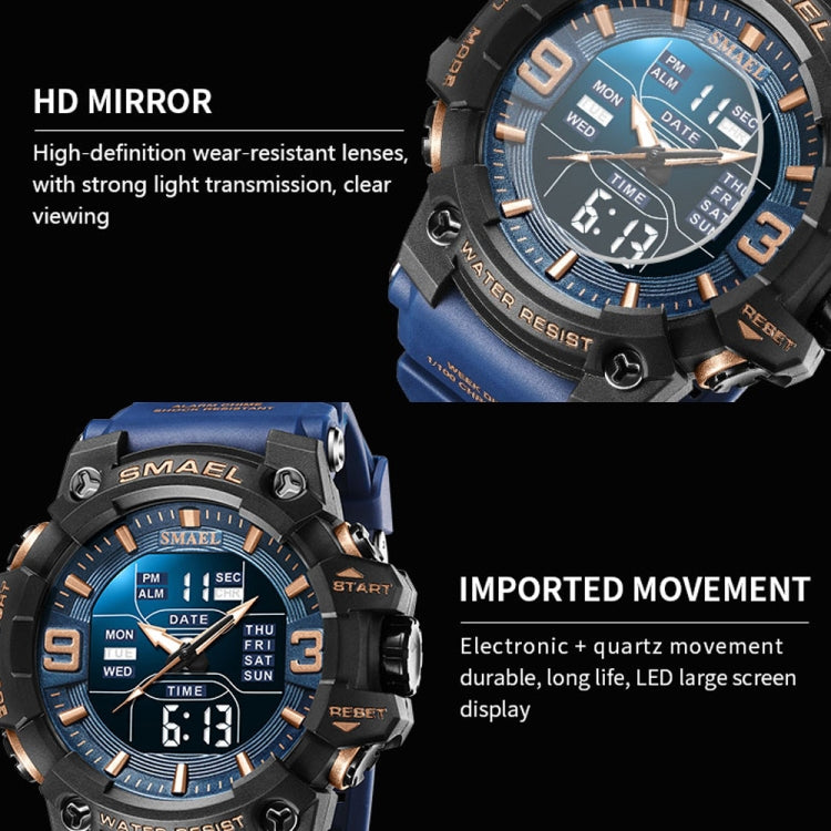 SMAEL 8049 Waterproof Sports Watch Men Multi-function Night Light Electronic Watch(Deep Blue) - Leather Strap Watches by SMAEL | Online Shopping UK | buy2fix